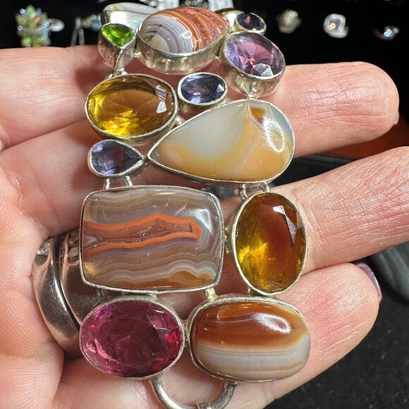 Incredible sterling silver, multi-stone (faceted and polished) bracelet! - Picture 5 of 16